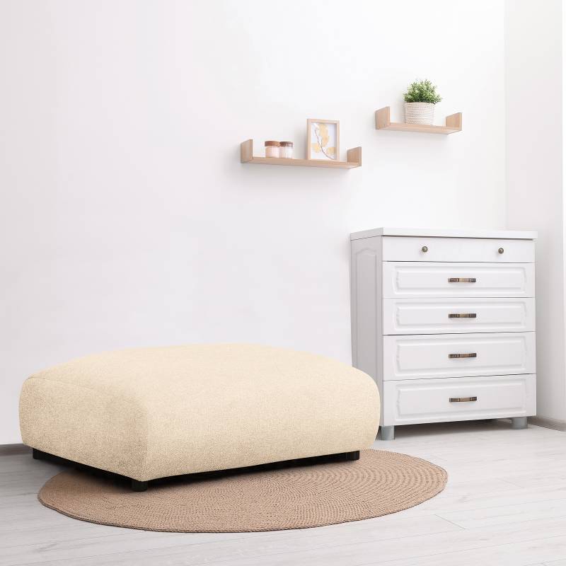 home24 Polsterhocker 88 x 88cm Beige Strukturstoff Blerta: Beige von home24