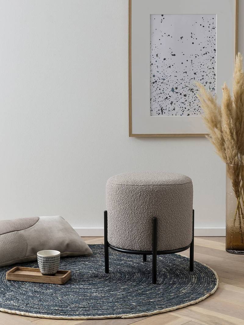 home24 Polsterhocker Bumyra Typ B 35 x 38 x 35cm Grau/Taupe Schwarz Bouclé von home24