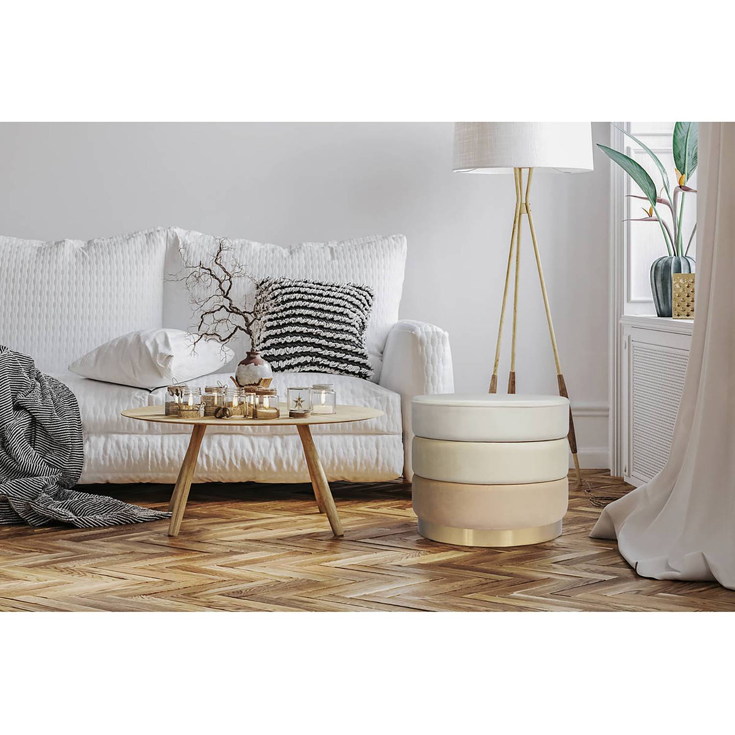 home24 Polsterhocker Elyse 46 x 51 x 51cm Braun/Creme von home24