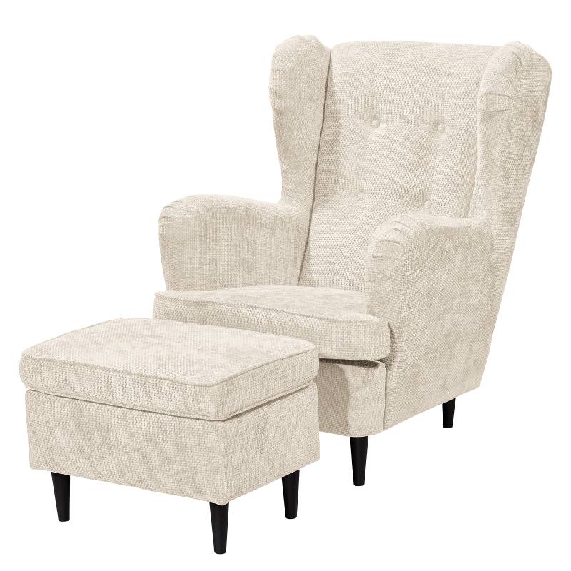 home24 Polsterhocker Marson 63 x 43 x 42cm Weiß/Beige Strukturstoff Edisa: Wollweiß von home24