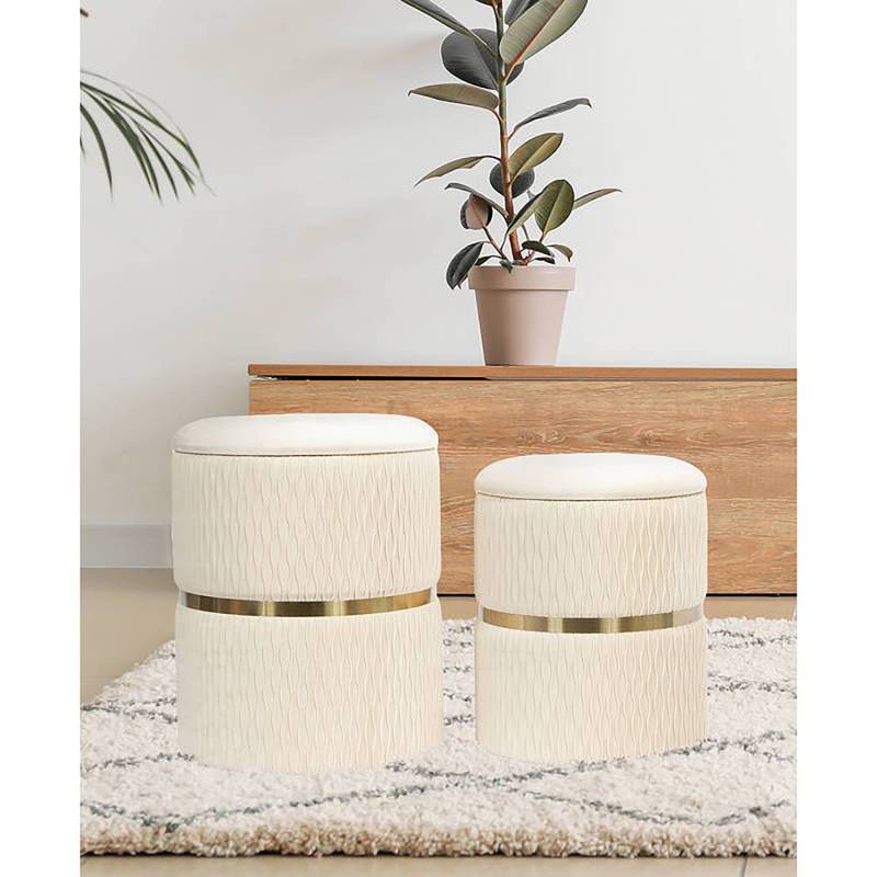 home24 Polsterhocker Milas 2er-Set 37 x 37 x 48cm Braun/Creme von home24