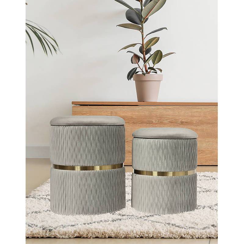 home24 Polsterhocker Milas 2er-Set 37 x 37 x 48cm Grau/Grau von home24