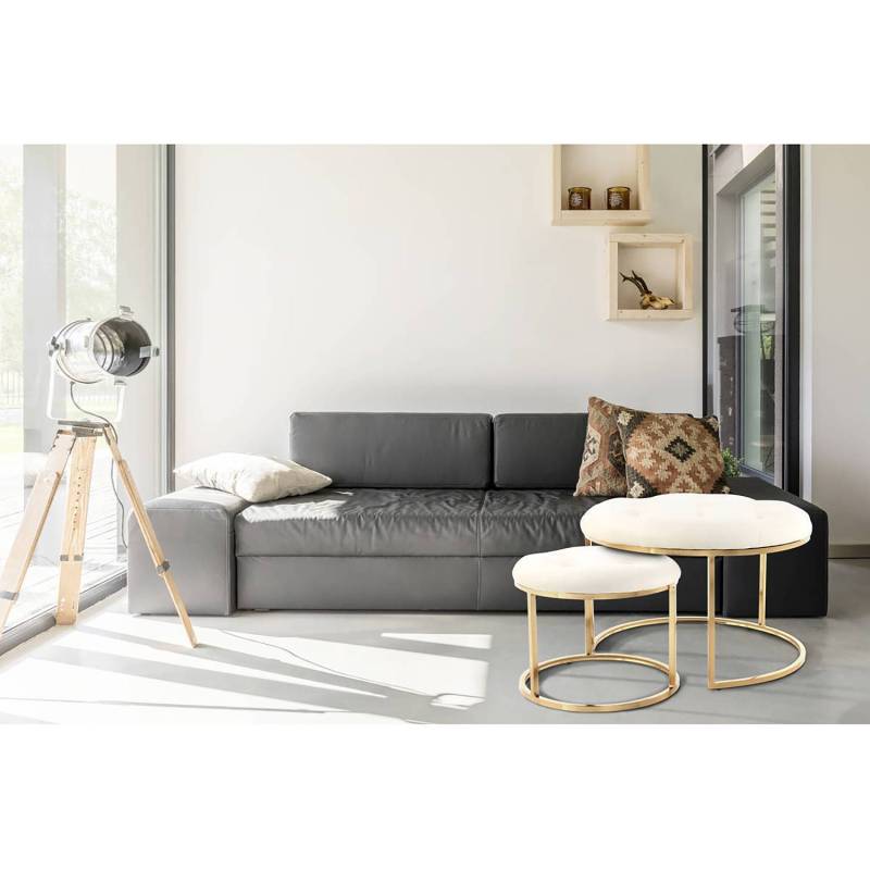 home24 Polsterhocker Myla 2er-Set 62 x 43 x 62cm Gold/Weiß/Gold von home24