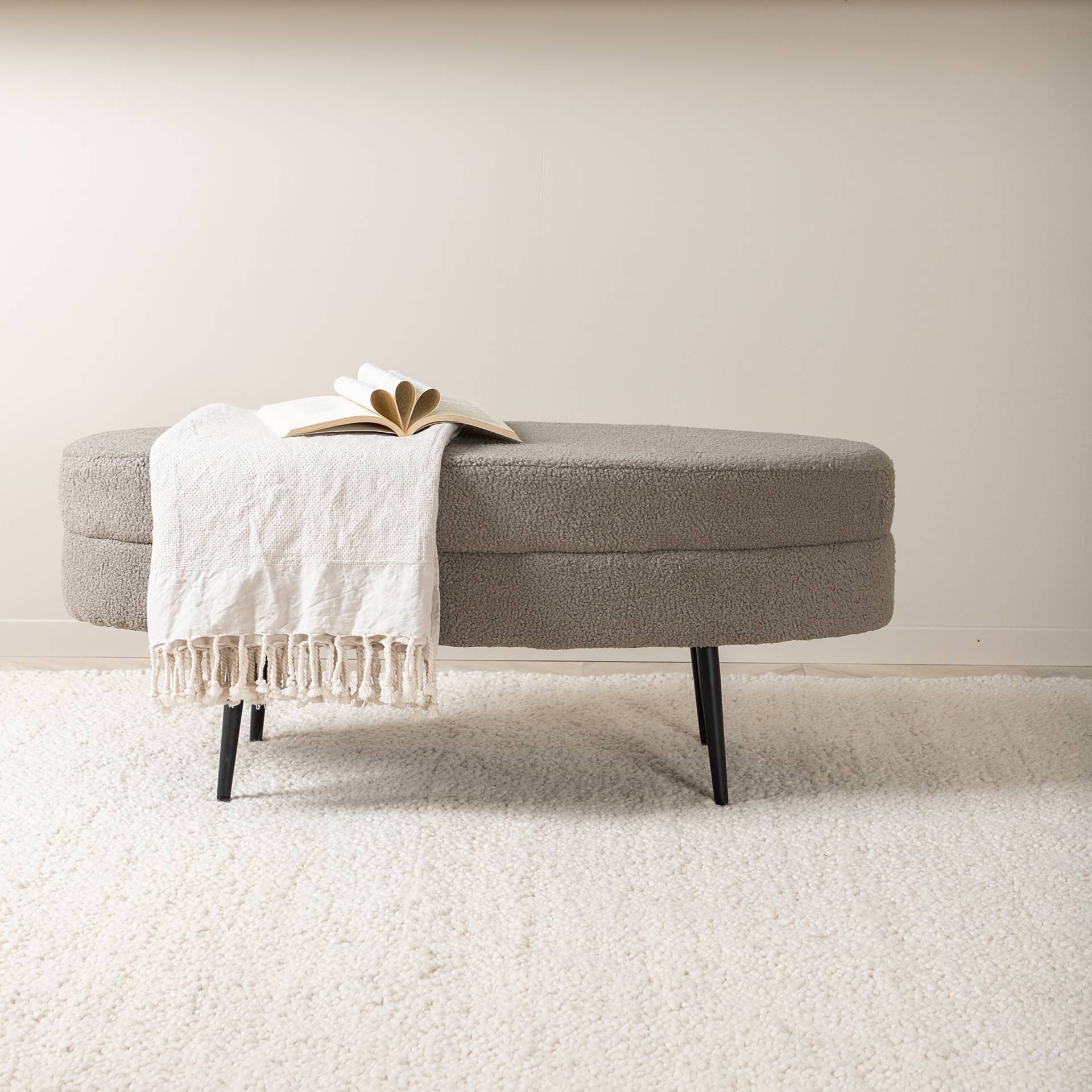 home24 Polsterhocker Otto 100 x 41 x 40cm Grau/Grau Teddystoff von home24