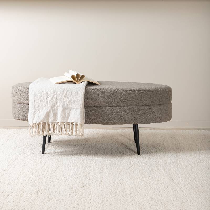 home24 Polsterhocker Otto 100 x 41 x 40cm Grau/Grau Teddystoff von home24