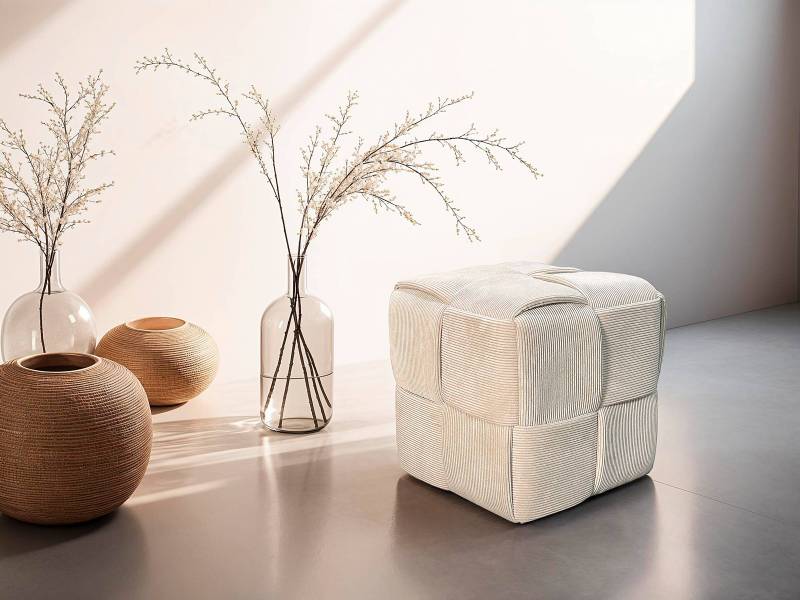 home24 Polsterhocker Rakopi 40 x 41 x 40cm Beige/Beige von home24