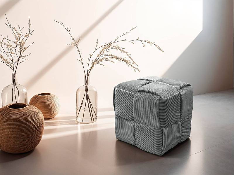 home24 Polsterhocker Rakopi 40 x 41 x 40cm Grau/Grau von home24