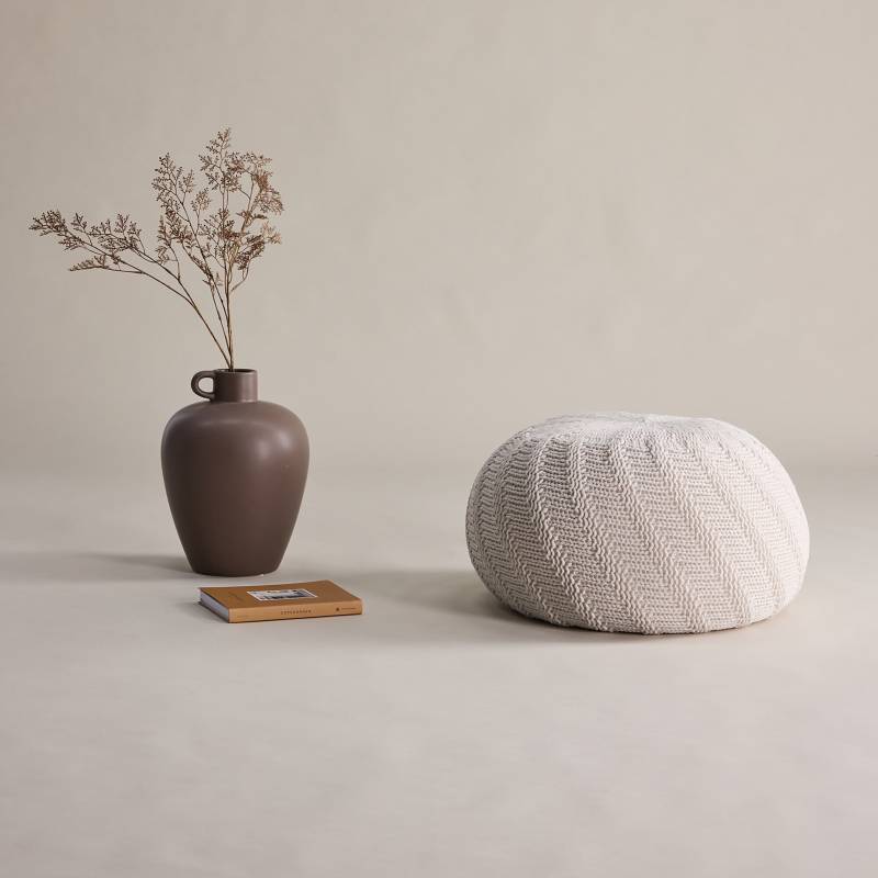 home24 Polsterhocker Ted 45cm Weiß/Creme von home24