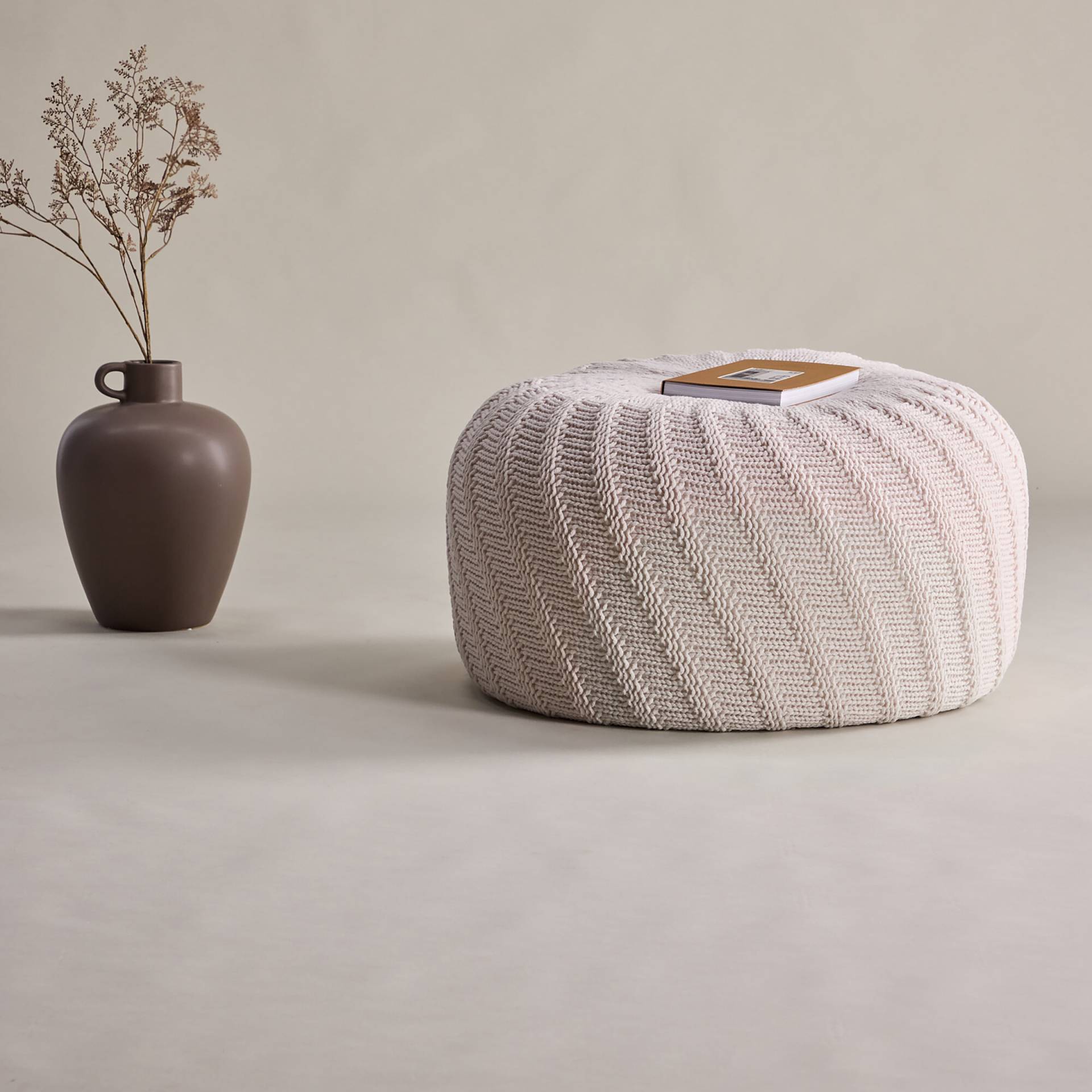 home24 Polsterhocker Ted 60cm Weiß/Creme von home24