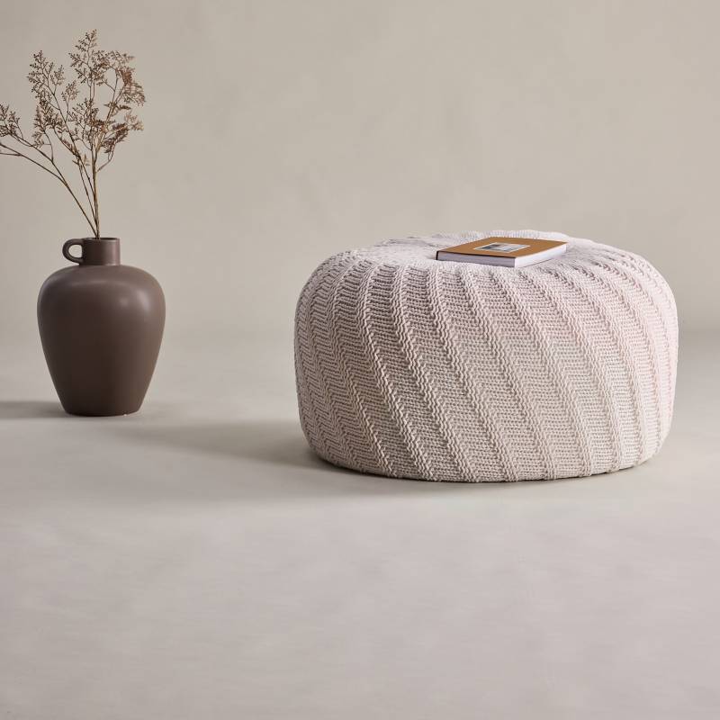 home24 Polsterhocker Ted 60cm Weiß/Creme von home24