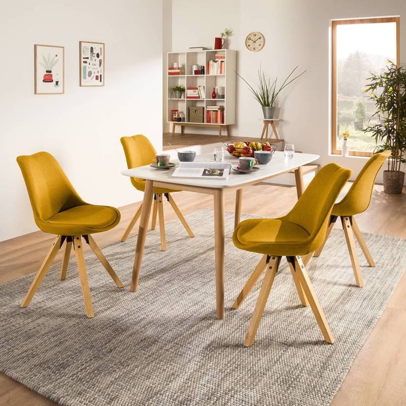home24 Polsterstuhl 49 x 85 x 55cm Webstoff Cors: Currygelb Gelb Braun 2er Set von home24