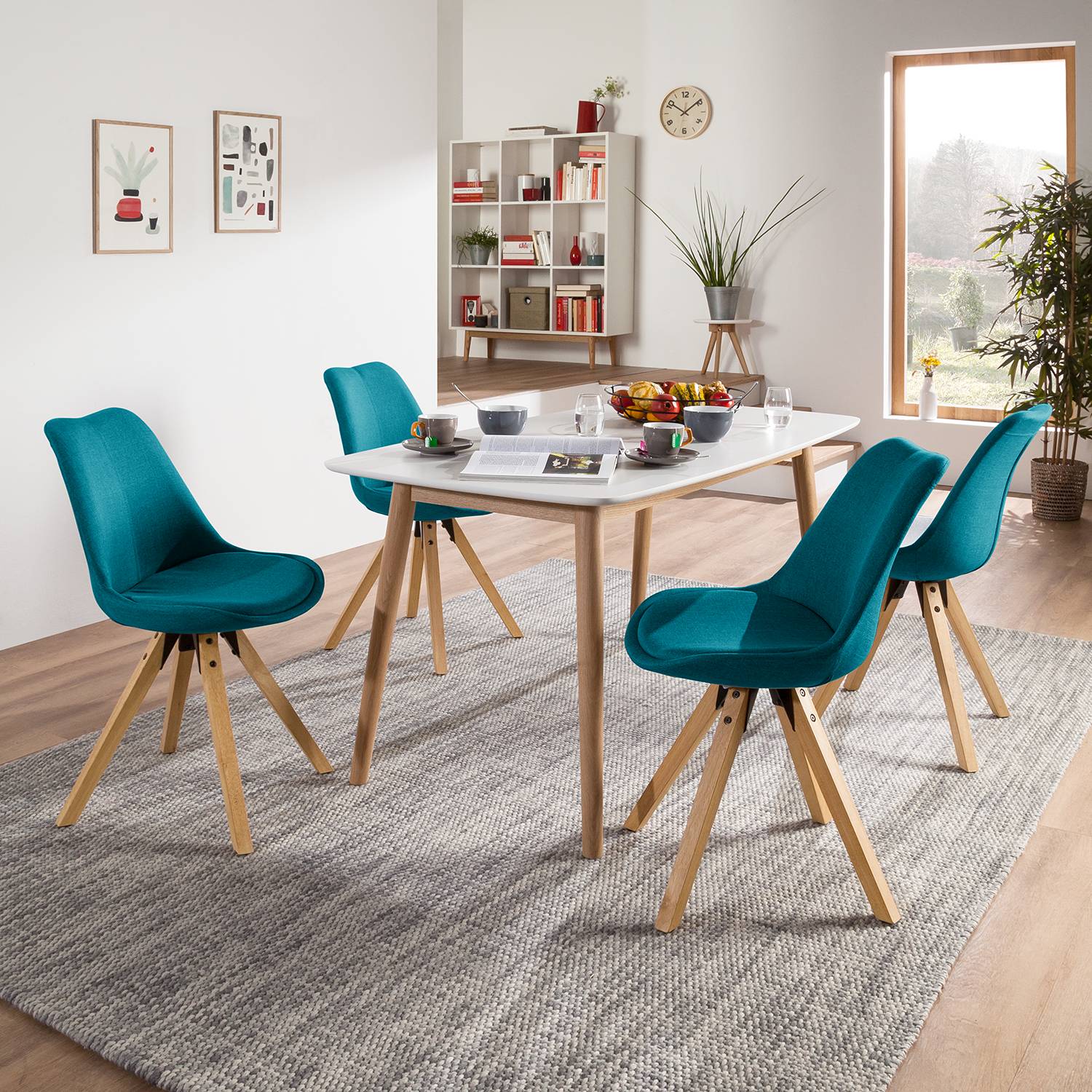 home24 Polsterstuhl 49 x 85 x 55cm Webstoff Cors: Petrol Blau Braun 2er Set von home24