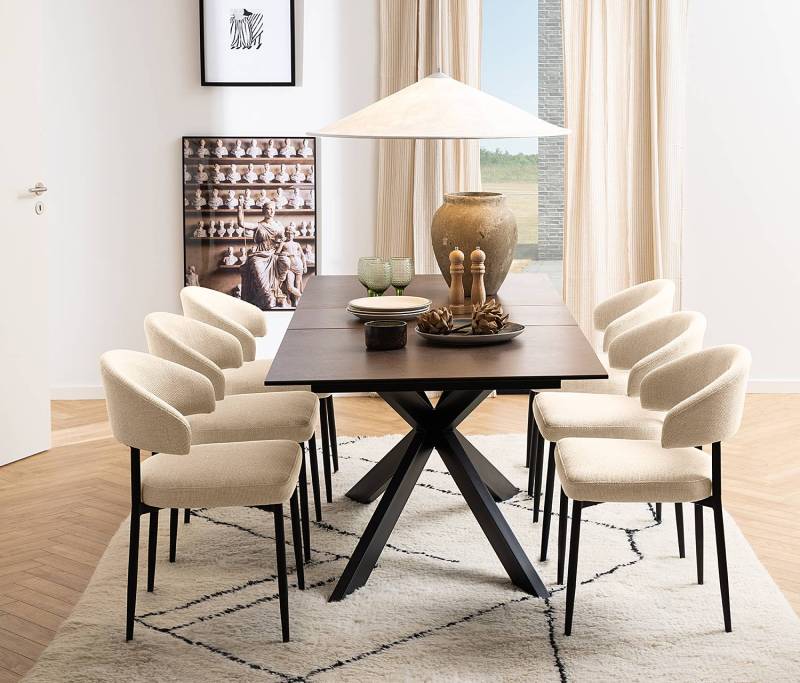 home24 Polsterstuhl Asbo 2er-Set 56 x 77 x 55cm Strukturstoff Badia: Beige Beige von home24
