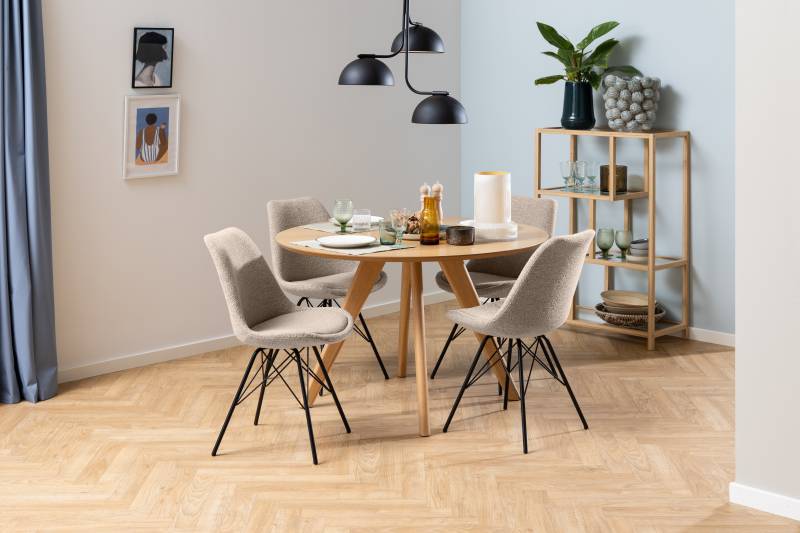 home24 Polsterstuhl Bonito 2er-Set 49 x 86 x 54cm Bouclé Stoff Moena: Beige Beige von home24