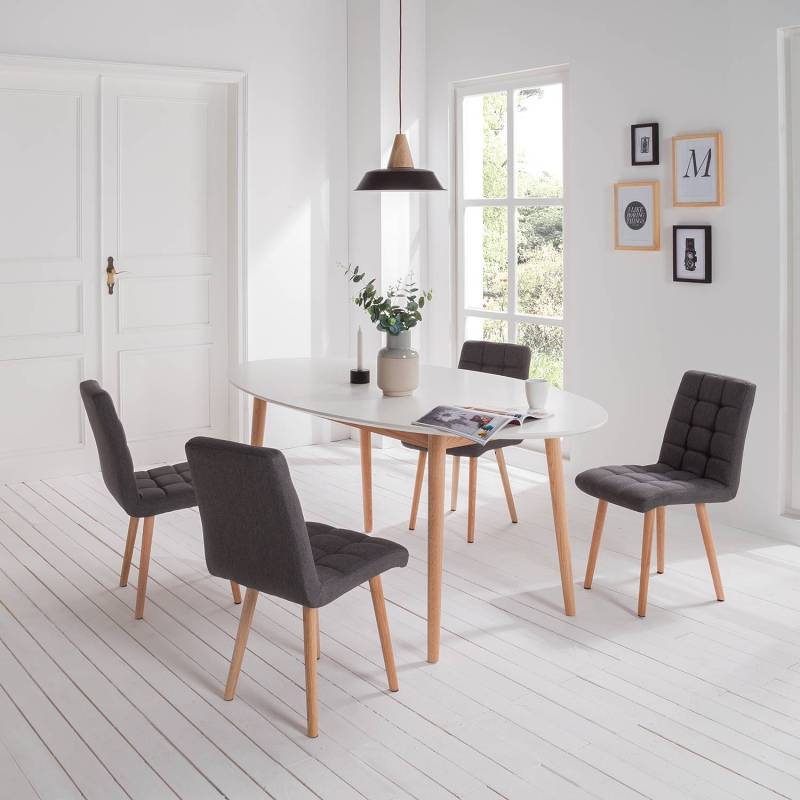 home24 Polsterstuhl Doskie I 42 x 81 x 57cm 2er Set Webstoff Zea: Dunkelgrau Grau von home24