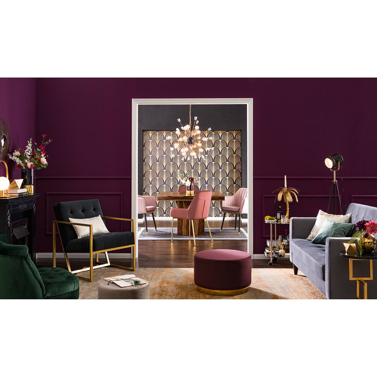 home24 Polsterstuhl Evy 2er-Set 58 x 89 x 58cm Samt Sua: Altrosa Pink von home24