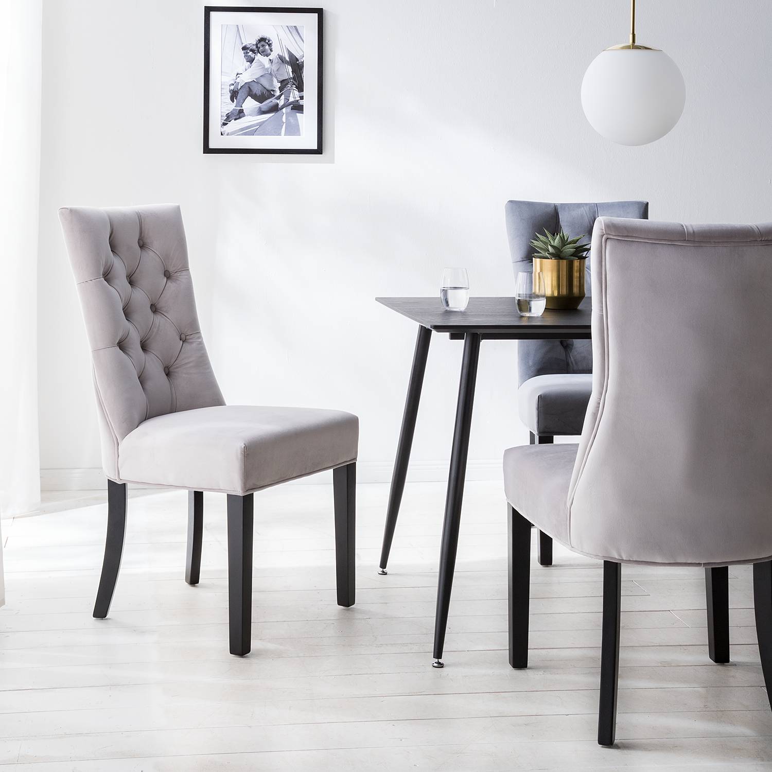 home24 Polsterstuhl Waroona II 2er-Set 52 x 102 x 65cm Grau/Lichtgrau Schwarz von home24