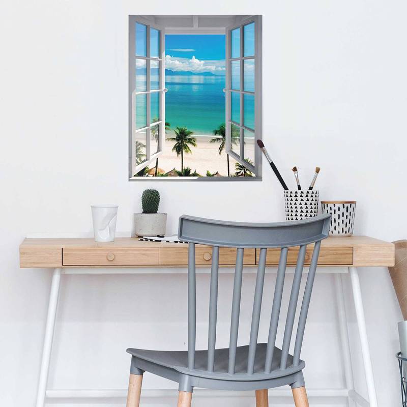 home24 Poster Fenster zum Strand Papier Blau 40 x 50cm von home24