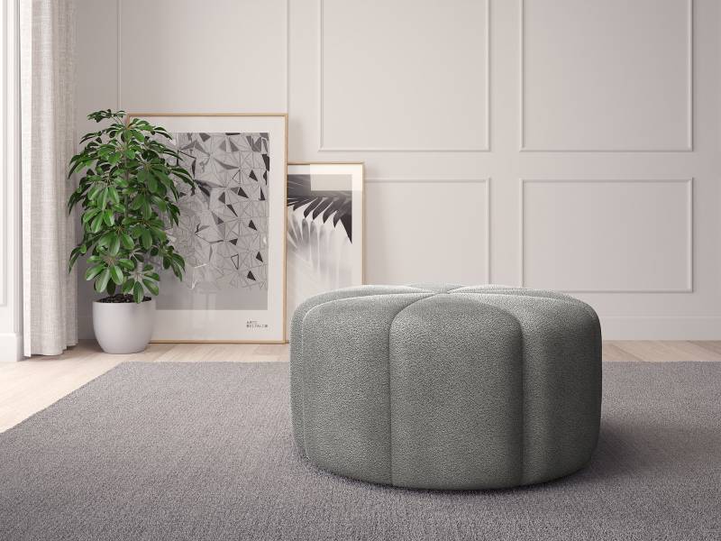 home24 Pouf FORA 80cm Grau Bouclé Stoff Bony: Grau von home24