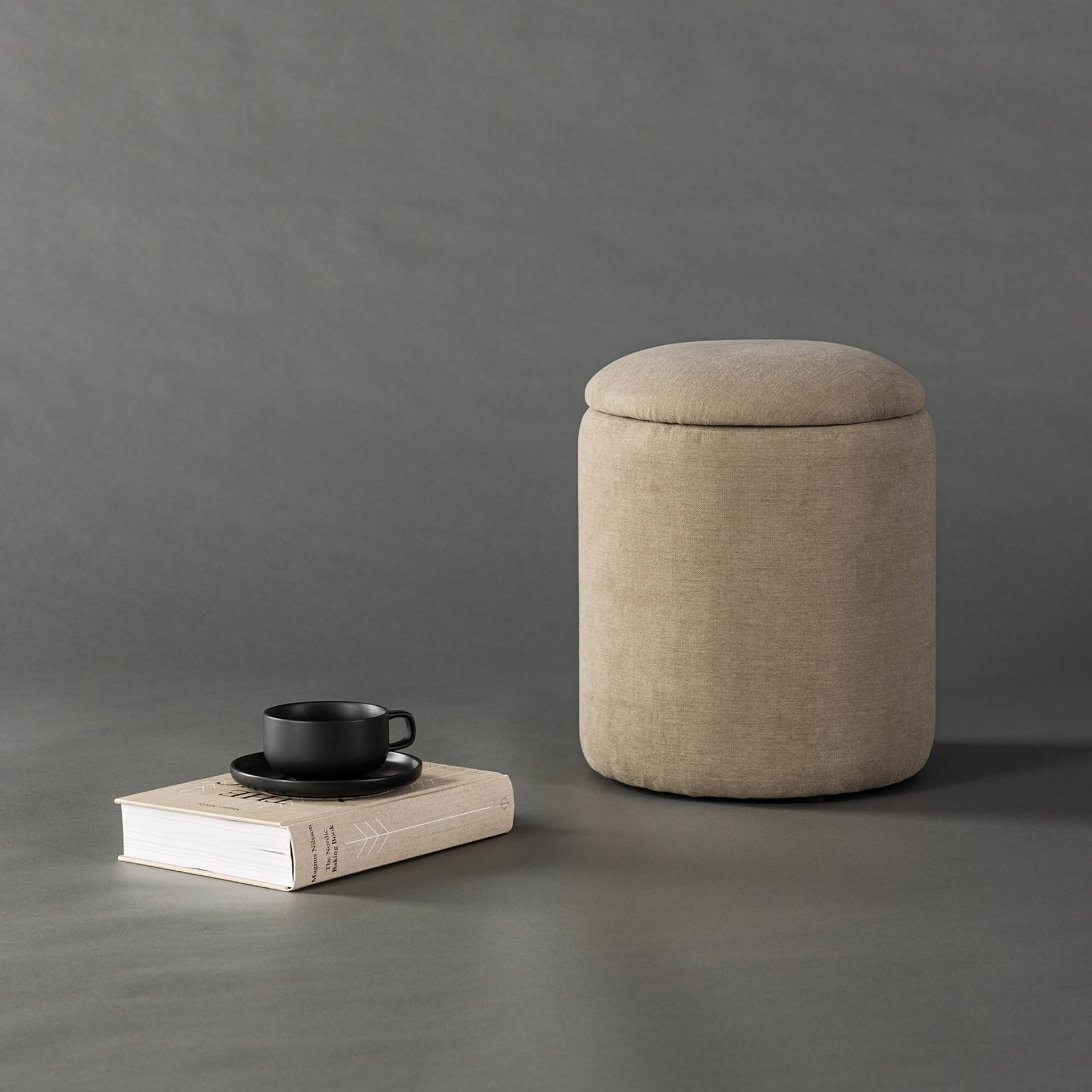 home24 Pouf Limpen Ø 32cm Beige/Beige Webstoff von home24