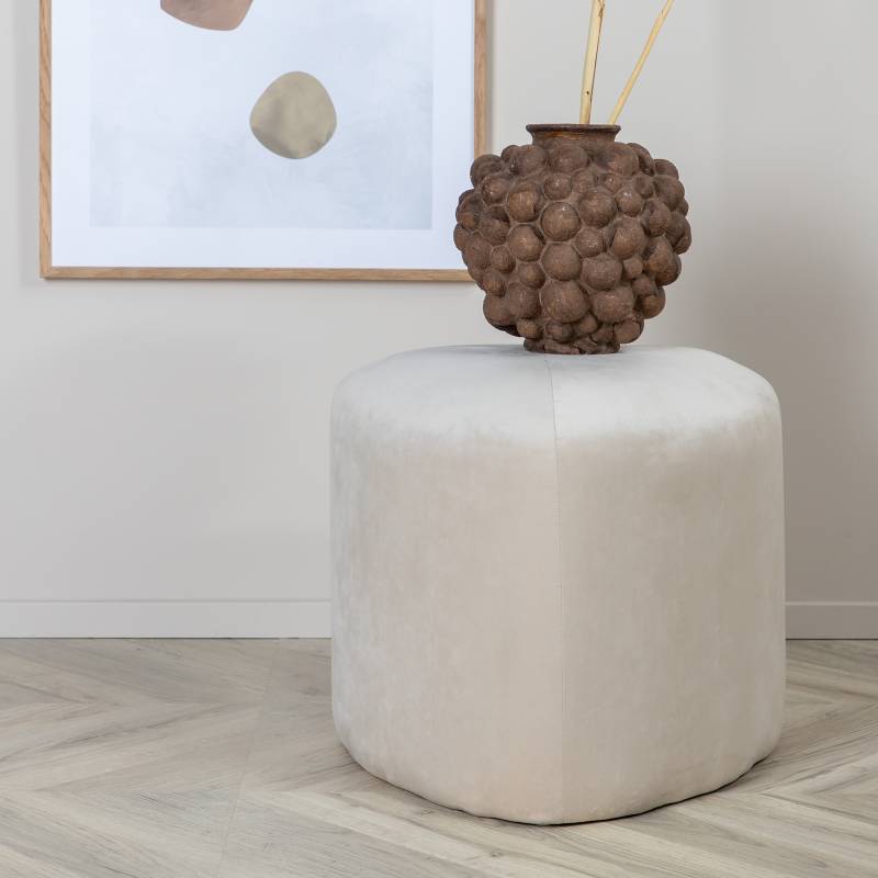home24 Pouf Peg Ø 46cm Weiß/Beige Samt von home24