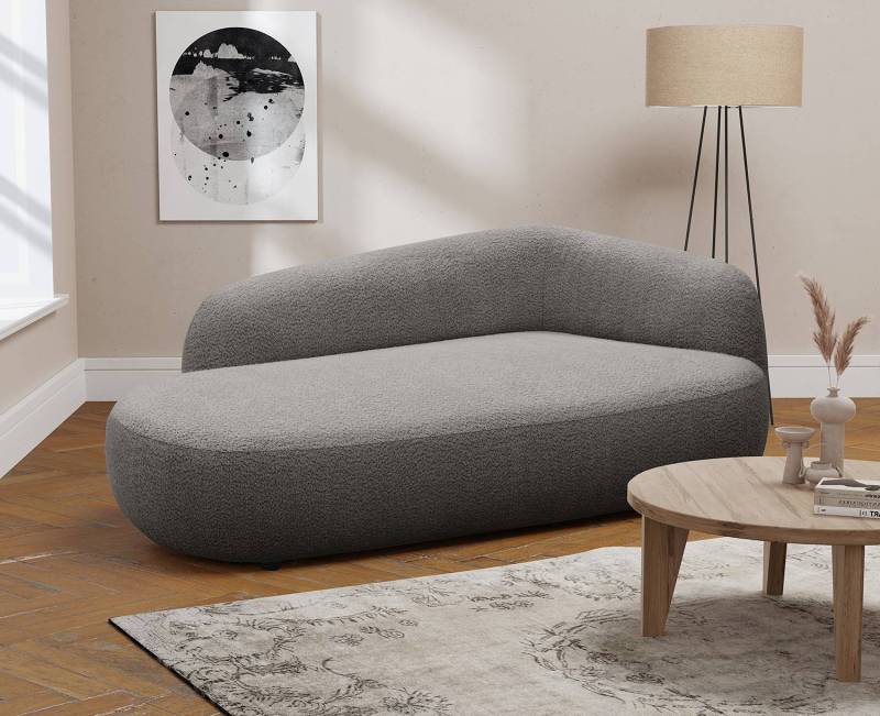 home24 Recamiere NAZLAT Grau Bouclé Stoff Anouk 183 x 75 x 105cm Armlehne davorstehend rechts Modern von home24