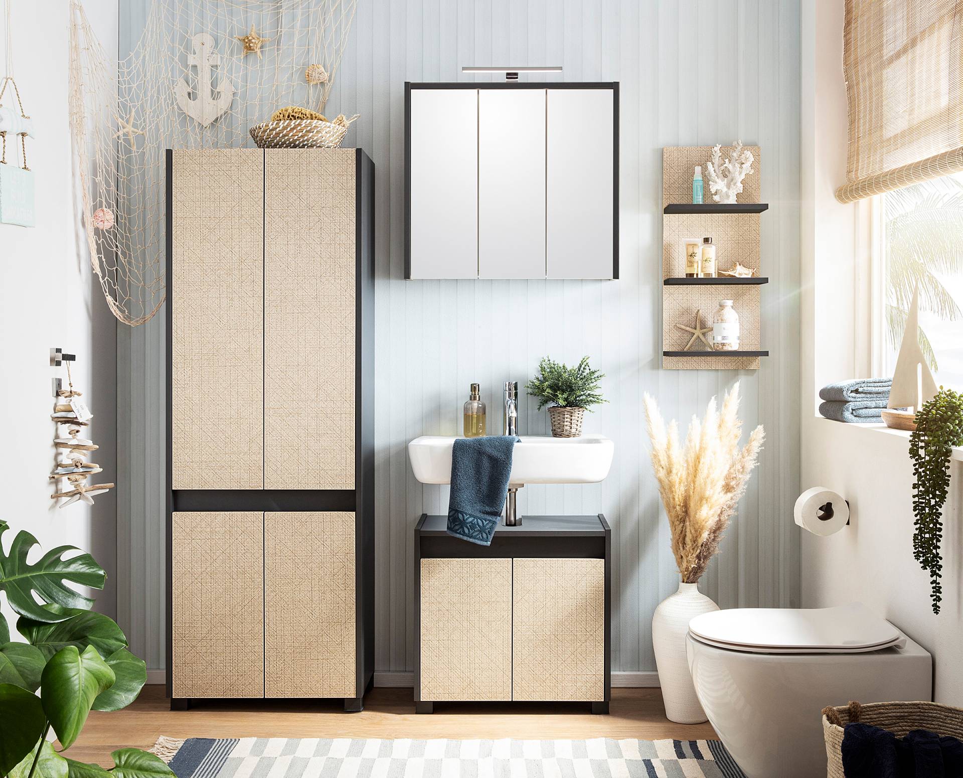 home24 Regal Sander 30 x 70 x 17cm Schwarz/Anthrazit von home24