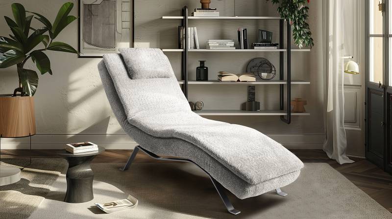 home24 Relaxliege Kanan Grau Bouclé Stoff Abby Silber 65 x 65 x 171cm von home24