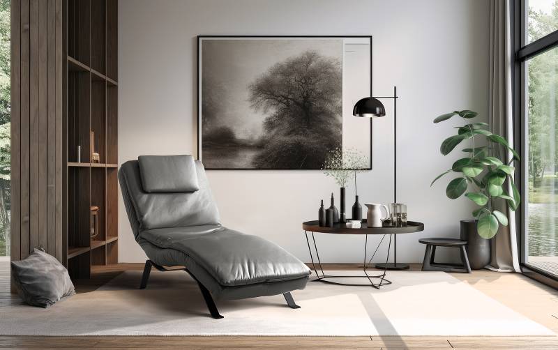 home24 Relaxliege Kanan Grau Echtleder Mabel Schwarz 65 x 65 x 171cm von home24