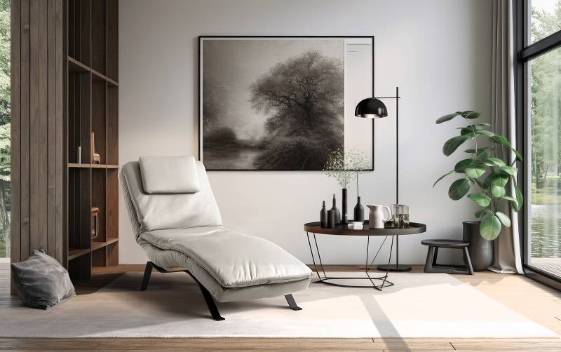 home24 Relaxliege Kanan Grau Echtleder Mabel Schwarz 65 x 65 x 171cm von home24