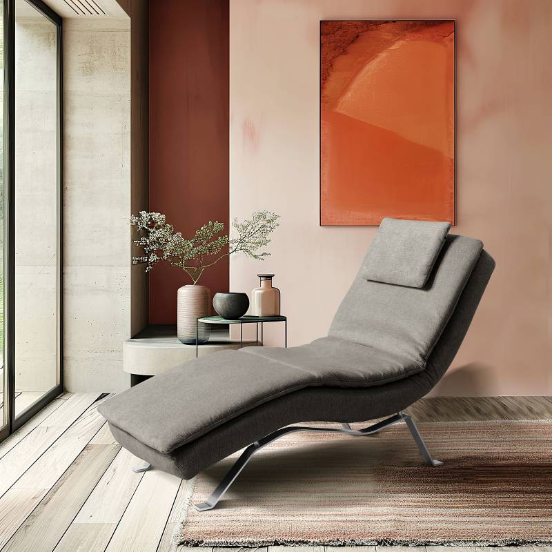 home24 Relaxliege Kanan Grau Webstoff Aranja Silber 65 x 65 x 171cm von home24