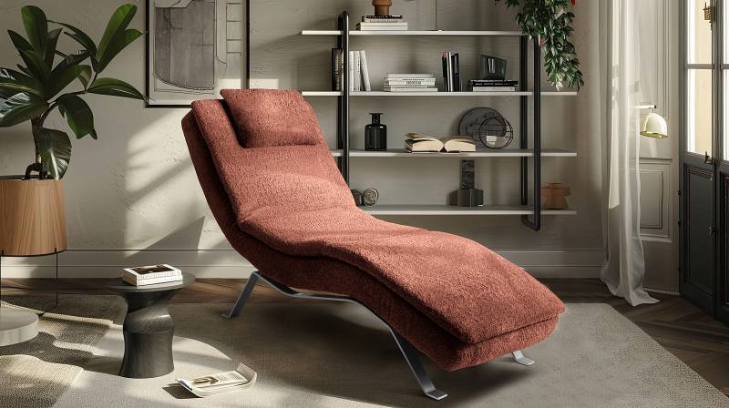 home24 Relaxliege Kanan Rot Bouclé Stoff Abby Silber 65 x 65 x 171cm von home24