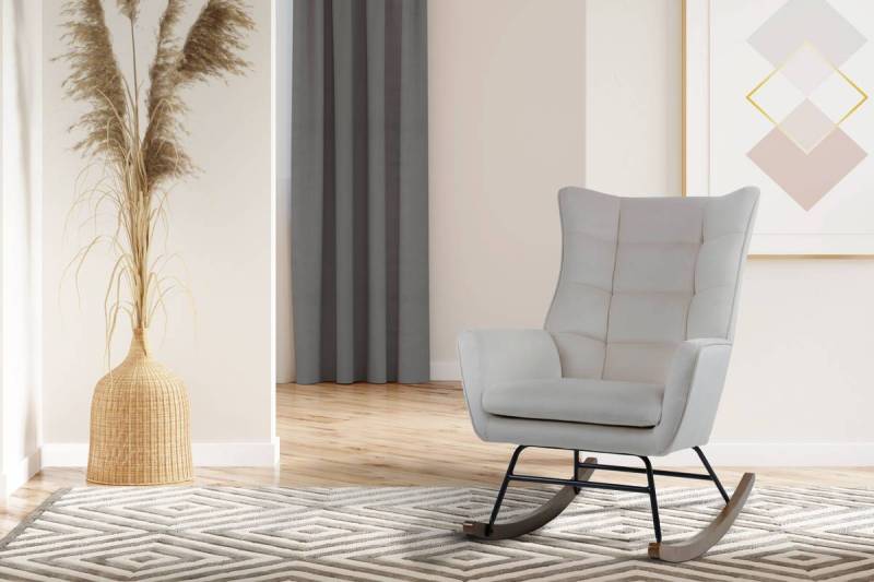 home24 Schaukelstuhl Bryana Beige/Taupe Bezug:100% Polyester Samt Korpus:Kautschuk-Holz Gestell:Eisen 88 x 97 x 68cm von home24