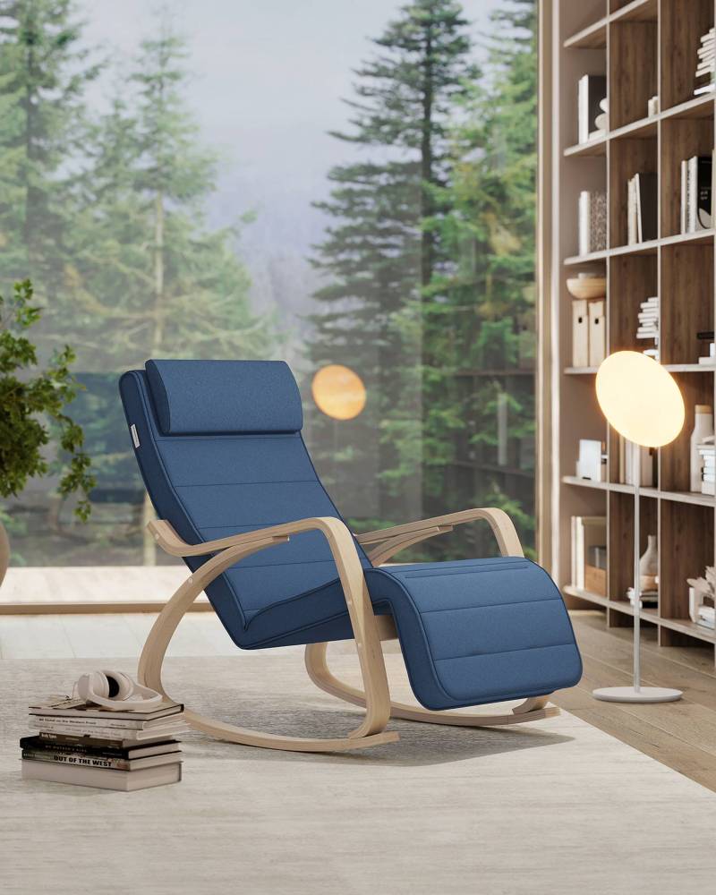 home24 Schaukelstuhl Hawesa Blau/Blau Leinen 67 x 84 x 122cm von home24