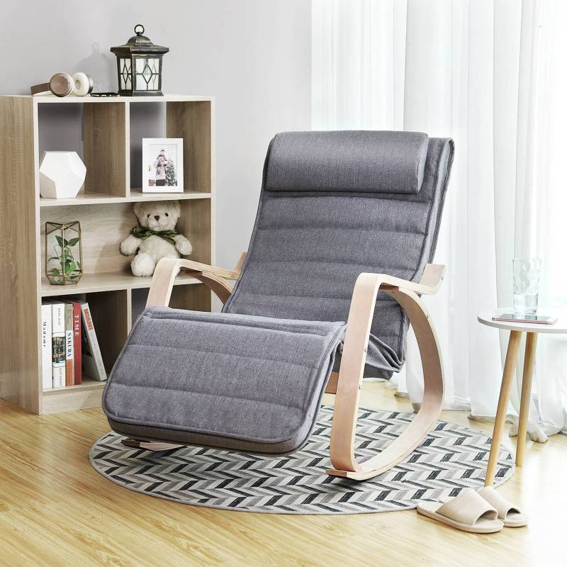 home24 Schaukelstuhl Hawesa Grau/Grau Leinen 67 x 84 x 122cm von home24