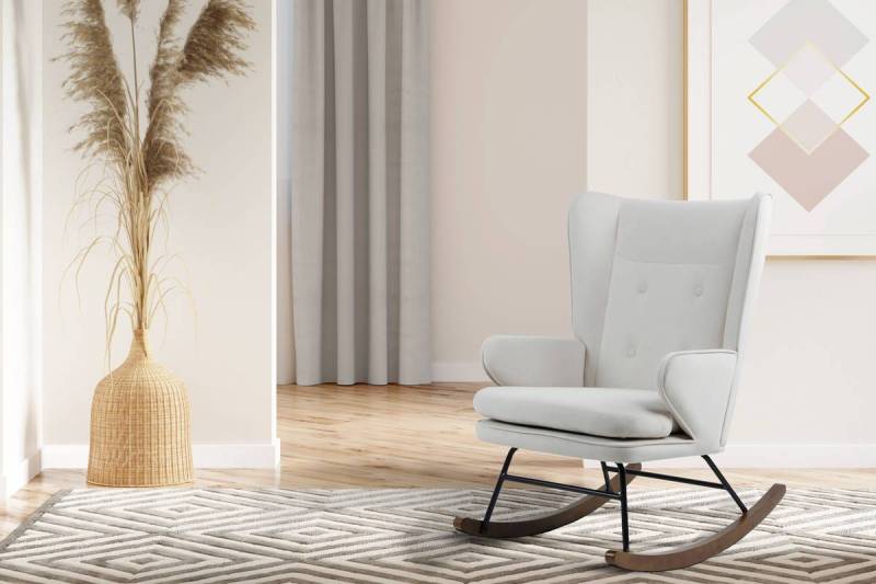 home24 Schaukelstuhl Melorie Beige/Beige Bezug:100% Polyester Samt Korpus:Kautschuk-Holz Gestell:Eisen 86 x 95 x 65cm von home24