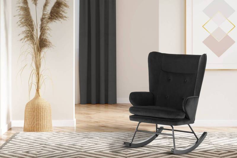 home24 Schaukelstuhl Melorie Schwarz/Schwarz Bezug:100% Polyester Samt Korpus:Kautschuk-Holz Gestell:Eisen 86 x 95 x 65cm von home24
