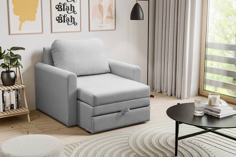 home24 Schlafsessel Grau Flachgewebe Nea 103 x 90 x 115cm von home24