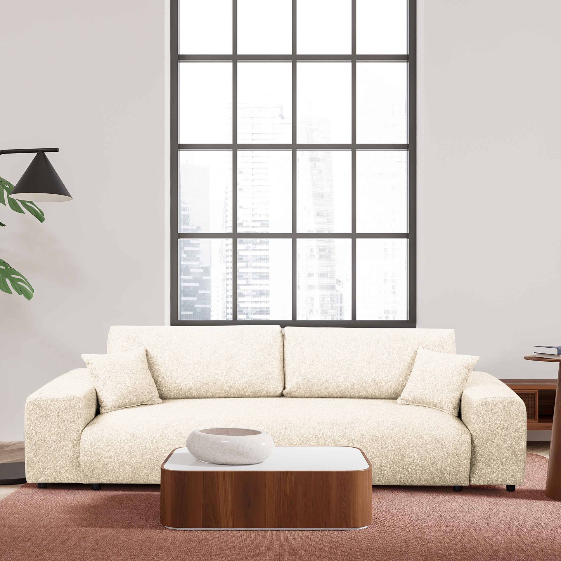 home24 Schlafsofa Beige Strukturstoff Blerta 260 x 79 x 108cm mit Schlaffunktion Modern von home24
