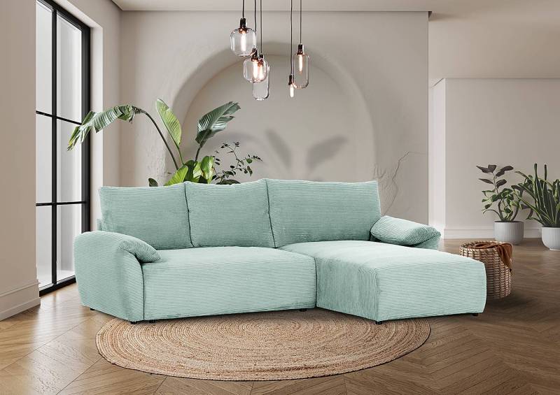 home24 Schlafsofa Chru Blau/Grün Cordstoff Calice 266 x 68 x 180cm von home24