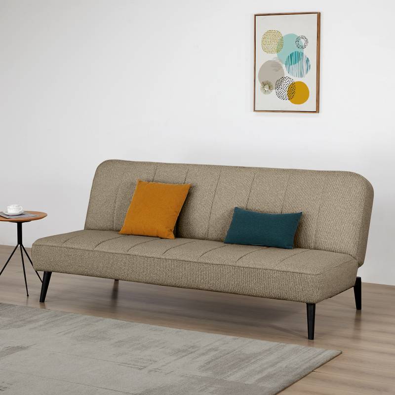 home24 Schlafsofa Braun Strukturstoff Libia 192 x 82 x 90cm mit Schlaffunktion Modern von home24