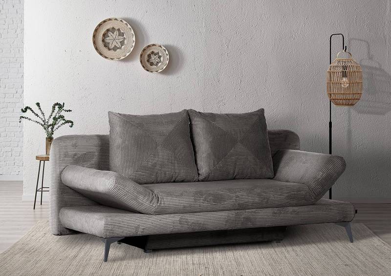 home24 Schlafsofa Eyom Grau Cordstoff Calice 200 x 78 x 95cm von home24