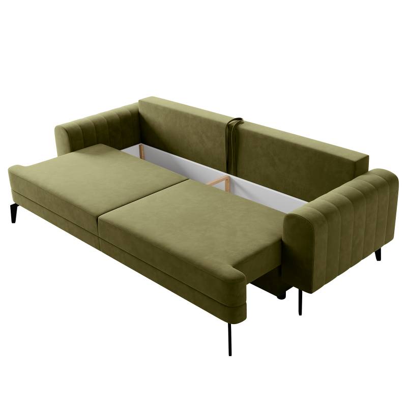 home24 Schlafsofa Mungoma Grün Samt Zelia 238 x 95 x 94cm Modern von home24