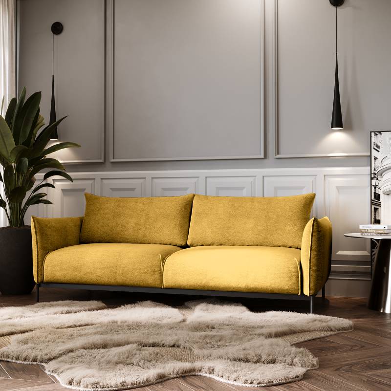 home24 Schlafsofa Gelb Strukturstoff Ethea 223 x 96 x 95cm mit Schlaffunktion Modern von home24