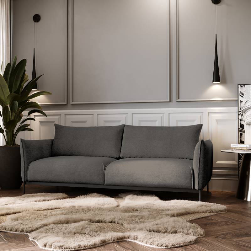 home24 Schlafsofa Nonga Grau Strukturstoff Ethea 223 x 96 x 95cm Modern von home24