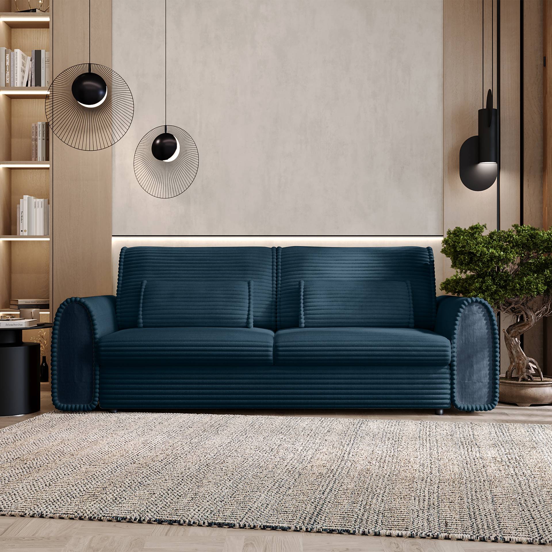 home24 Schlafsofa Blau Cordstoff Tila 243 x 83 x 113cm mit Schlaffunktion Modern von home24