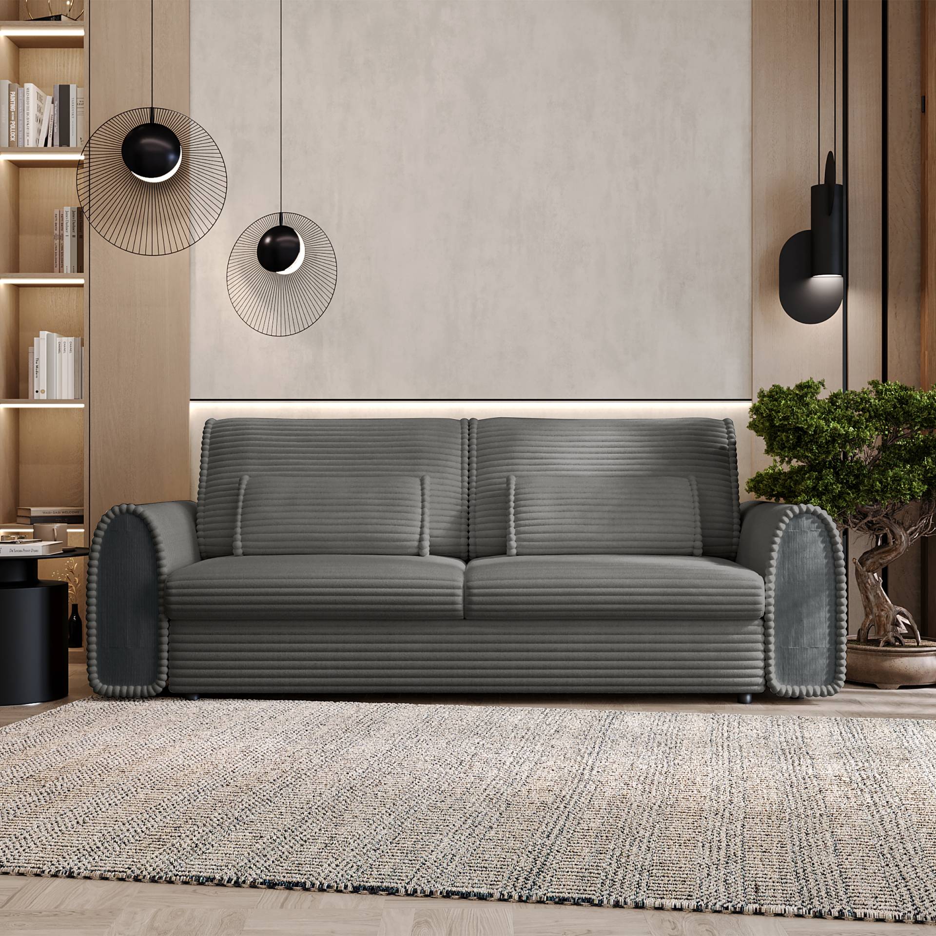 home24 Schlafsofa Grau Cordstoff Tila 243 x 83 x 113cm mit Schlaffunktion Modern von home24