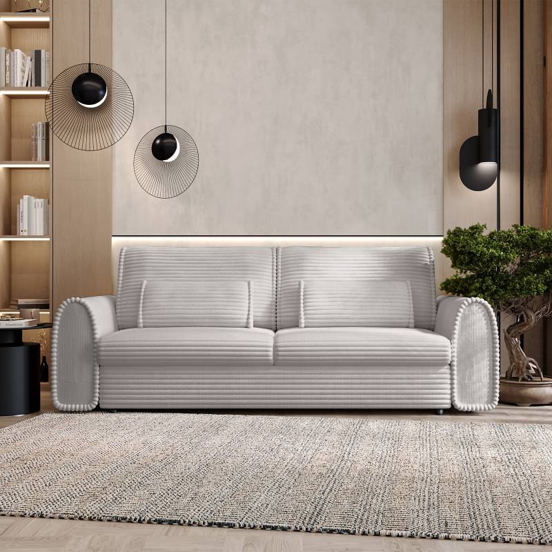 home24 Schlafsofa Royshi Grau Cordstoff Tila 243 x 83 x 113cm Gleichschenklig Modern von home24