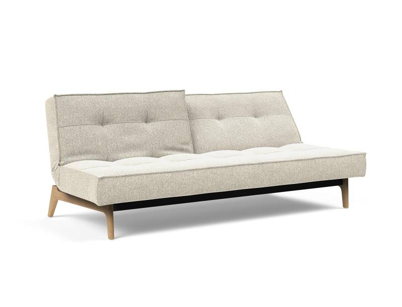 home24 Schlafsofa Splitback Eik Weiß Microfaser 210 x 80 x 96cm mit Schlaffunktion Eiche Hell Modern von home24