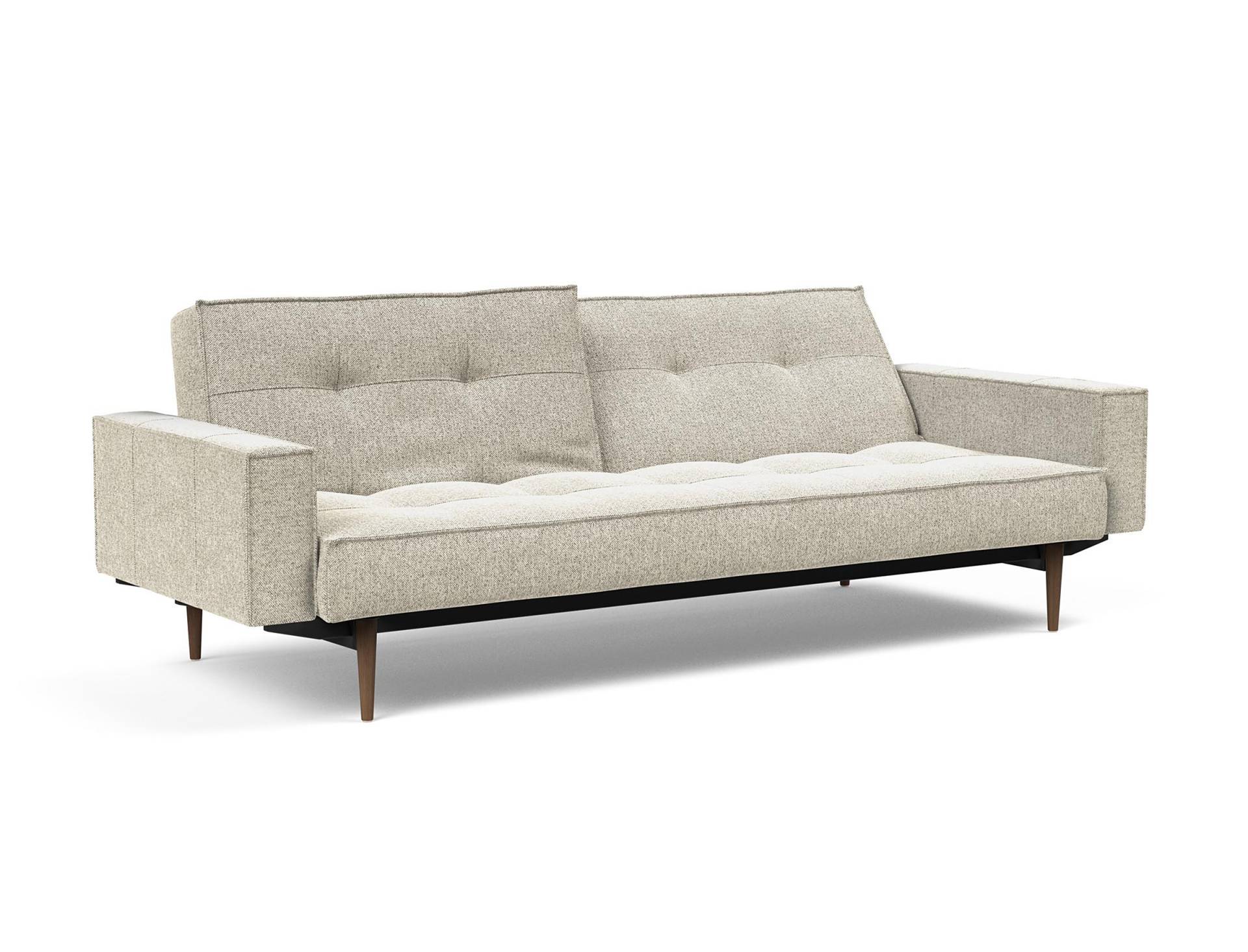 home24 Schlafsofa Splitback Styletto Armlehne Weiß Microfaser 241 x 80 x 91cm mit Schlaffunktion Eiche Dunkel Modern von home24